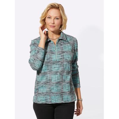 Poloshirt CLASSIC BASICS "Poloshirt", Damen, Gr. 46, salbei, steingrau, gemustert, 98% Polyester, 2% Elasthan, gemustert, Langarm, Shirts Image