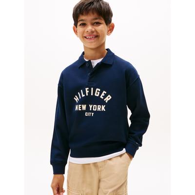 Sweatshirt TOMMY HILFIGER "HILFIGER GRAPHIC SWEATSHIRT", Jungen, Gr. 5 (110), blau (schwarz night navy), Sweatware, Obermaterial: 100% Baumwolle, unifarben, casual, regular fit hüftlang, Rundhals, Langarm Bündchen, Sweatshirts, für Kinder bis 16... Image