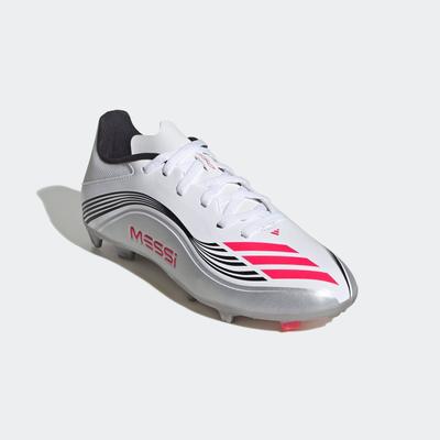 Fußballschuh ADIDAS PERFORMANCE "F50 MESSI LEAGUE KIDS FG/MG", Gr. 31, cloud weiß, lucid rot, silber metallic, Synthetik, sportlich, Schuhe, geeignet für Rasen- und Kunstrasenplätze Image
