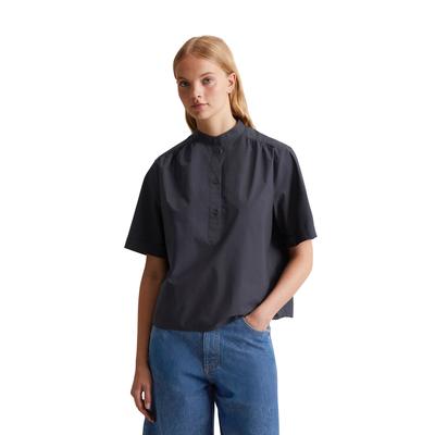 Kurzarmbluse MARC O'POLO DENIM "aus Papertouch Popeline", Damen, Gr. L, blau (blau depths), Obermaterial: 100% Baumwolle, unifarben, regular fit normal, Blusen Image