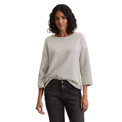 Langarmshirt MARC O'POLO "aus mittelschwerem Jersey", Damen, Gr. XL, bunt (multi, schwarz), Obermaterial: 79% Baumwolle, 13% Polyester, 4% Polyamid, 4% Elasthan, gestreift, Basic, relaxed fit, U-Boot-Ausschnitt, 3/4-Ärmel, Shirts Image