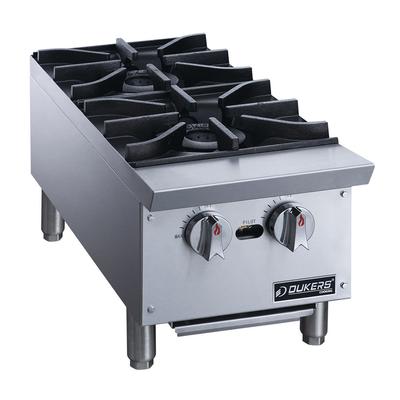 Dukers DCHPB12 12" Gas Hotplate w/ 2 Burners & Manual Controls, Convertible, Stainless Steel, Gas Type: NG