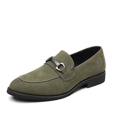 Men's Olive Green Bit Loafers – Stylish Faux Suede Slip-On Dress Shoes with Metal Buckle Detail for Business Casual Looks Dinner Dates and Office Wear