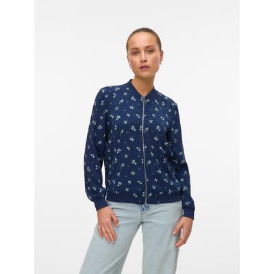 Blouson VERO MODA "VMCOCO L/S BOMBER AOP GA WVN NOOS", Damen, Gr. XL (42), navy blazer aop:flowers, Web, Obermaterial: 96% Polyester, 4% Elasthan, bedruckt, modisch, Langarm Rippbündchen, Jacken Image