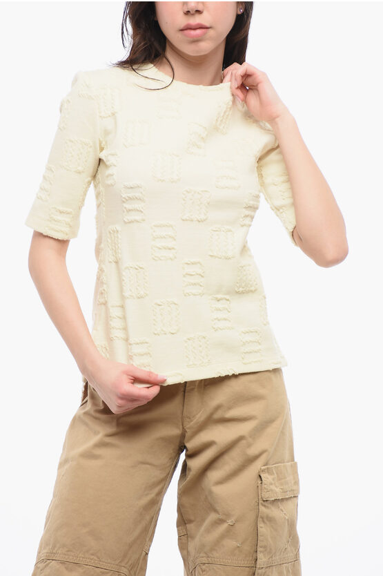 Rundhals-T-Shirt mit Ziernähten in Beige Image