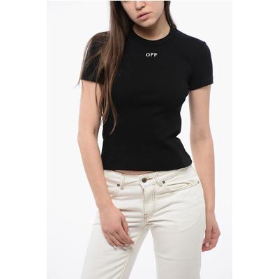 Slim Fit geripptes T-Shirt mit Rundhalsausschnitt in Schwarz Image