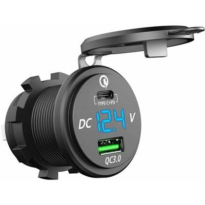USB-C-Auto-Schnellladegerät, 12 V/24 V, QC 3.0, 64 W, Doppelsteckdose, wasserdichtes USB-Ladegerät Image