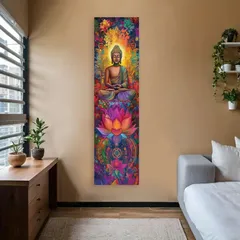 Buddha Statues And Lotus Wall Decoration Colorful Mandala Vertical Tapestry Wall Hanging Meditation Religion Art Tapestry
