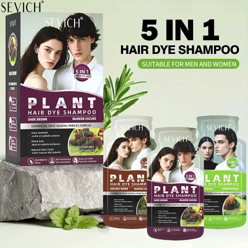 Pure Natural Herbal Black Hair Dye Shampoo for Women&Men 5 In 1 Bubble Plant Hair Color Shampoofor Gray Hair Non-irritating