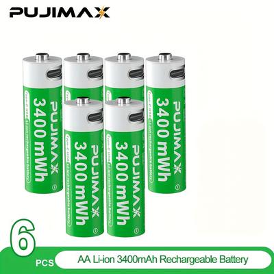 TEMU 1.5v Aa 1100mwh/aaa 3400mwh High Capacity Rechargeable Lithium Battery, Type-c Fast Charging, 1.5v Full Voltage, For A Life Image