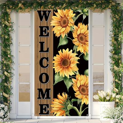 TEMU 2d Door Banner 1pc Sunflower Welcome Door Banner - Polyester Seasonal Indoor Outdoor Decor, Garden Entryway Hanging Sign, No Electricity Needed, 71 X 35 Inches Image