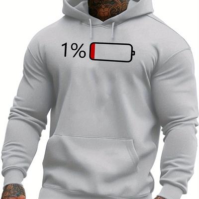 TEMU Men's Winter Casual Hoodie, 100% Polyester Long Sleeve Sweatshirt With Electricity Print, Regular Fabric With Stretch, 200gsm - Gift For Youth And Men Image