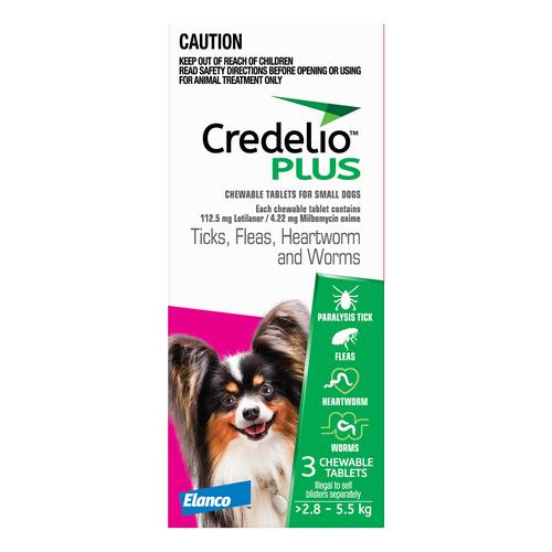 Credelio Plus Pour Petit Chien 2.8-5.5kg (6 à 12lbs) Rose 6 Chews