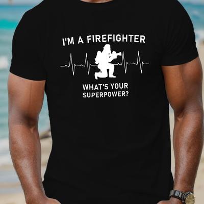 TEMU Men's Summer T-shirt With 'i M A Firefighter' Print Image