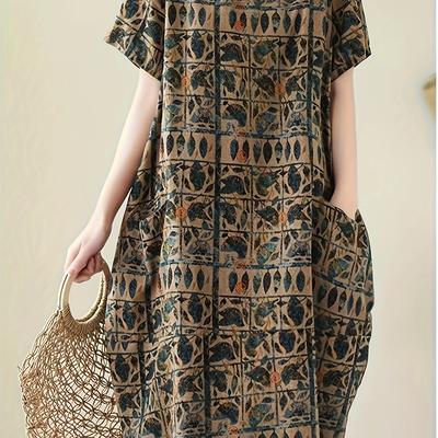 TEMU Plus Size, Stylish Summer Printed Loose Short-sleeve Dress Image
