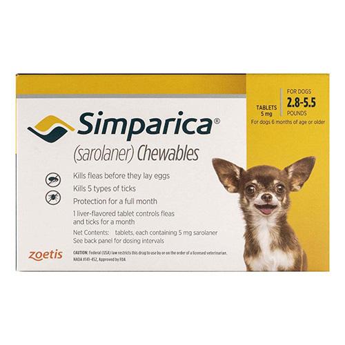 Simparica Puces et Tiques à croquer pour chiens de 2,8 à 5,5 kg (jaune) 6 doses