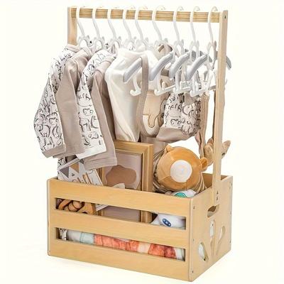 TEMU Modern Wooden Shelf Basket With Handle - A Multi-functional Storage Box, Shower Gifts, A Cute Storage Solution, And A Great Gift For New Parents! Image
