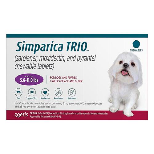 Simparica Trio Pour Chiens 5.6-11 Lbs (Purple) 3 Doses
