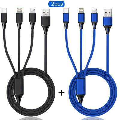 TEMU 2pcs 3-in-1 Fast Charging Cable, For Iphone, Type-c, Micro Usb Devices, Nylon Woven Non Design, For Iphone 14/13/12/11pro Max/xs/xr/8/7/6, For , Xiaomi, Oppo, Vivo, Redmi And Other Smartphones Image