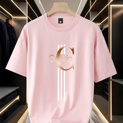 TEMU Men's Trendy Casual Crew Neck T-shirt - 100% Polyester Knit Fabric, Slogan Print, Minimalist Versatile Top For Summer, Casual Summer Wear | Slogan Print Shirt | Knit Construction, Shirts For Image
