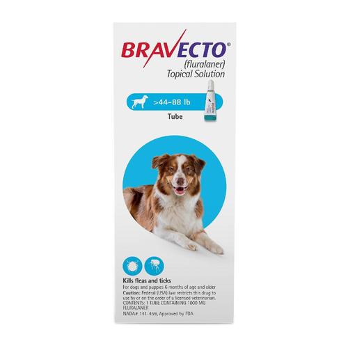 Bravecto Topique Pour Grands Chiens (44 - 88 Lbs) Bleu 1 Dose