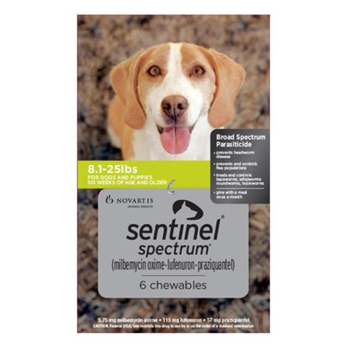 Sentinel Spectrum Chews Pour Chiens 8.1-25 Lbs (Vert) 6 Chews