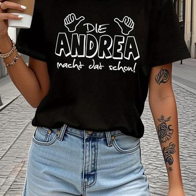 "TEMU Teediy Women's "die Macht Das Schon!" ( ) Graphic T-shirt - 100% Fit Short Sleeve Casual Top With Design & Geometric Pattern, Machine Washable, Cute T Shirts, Apparel, Nontransparent Material" Image