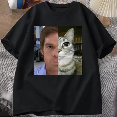 TEMU Funny Morgan Cat Men Clothing Tee Shirt Homme New & Tees Short Sleeve Round Neck Printing Pullover T-shirts 50268 Image