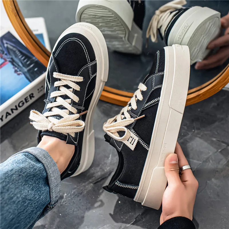 2025 sommer Neue Student männer Harajuku-Inspired Chunky Sole Leinwand Lace-Up Casual Turnschuhe Trendy Streetwear Schuhe