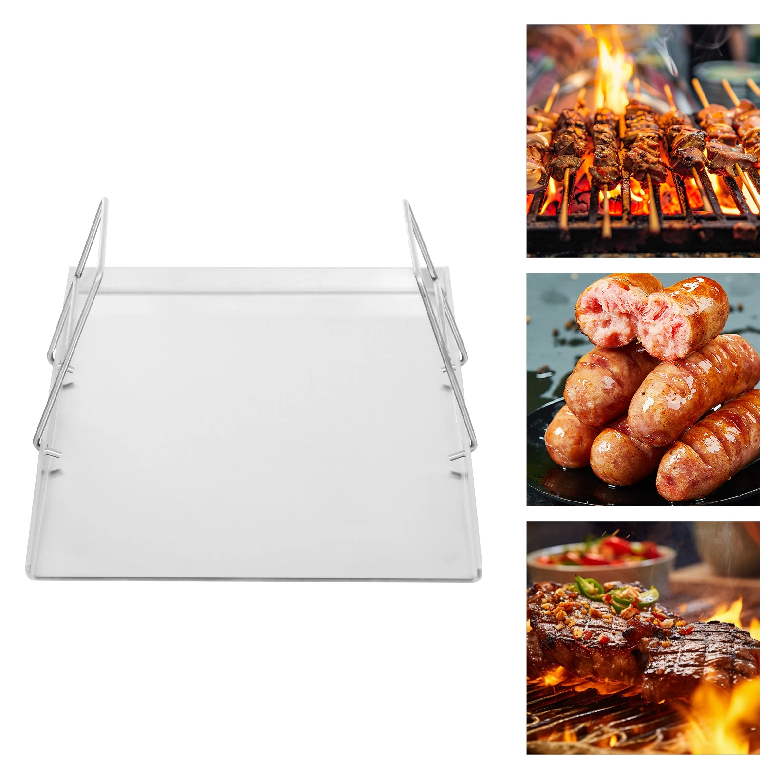 Flache Grillplatte in voller Größe, 17,72 x 13,39 Zoll große Edelstahl-Grillplatte mit erhöhten Kanten und Griffen Image