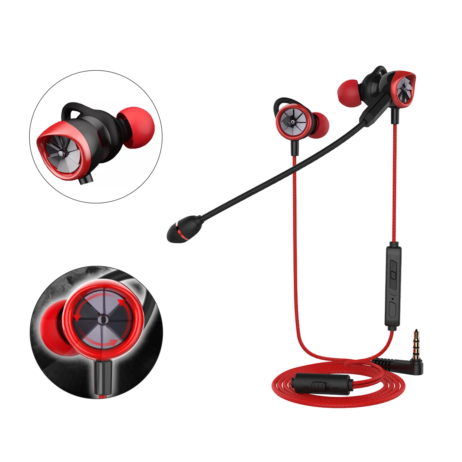 Gaming-Kopfhörer, 4,6 Fuß Länge, Drahtsteuerung, zwei dynamische kabelgebundene Gaming-Ohrhörer, Dual-Mikrofon mit abnehmbarem Boom-Mikrofon für Tablet Image