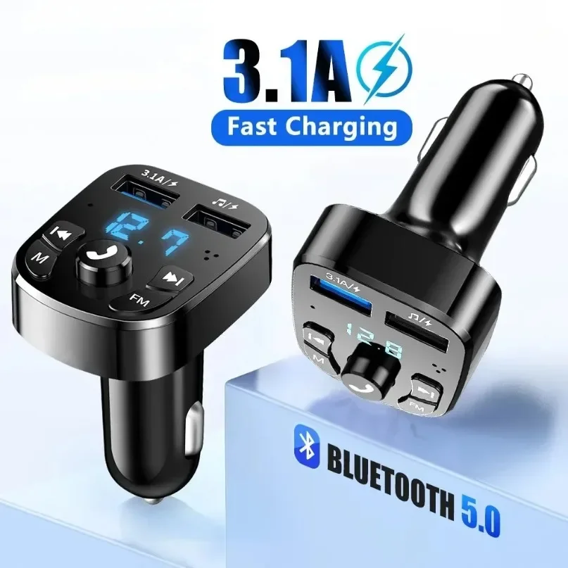 Neuer Auto-Zigarettenanzünder-Adapter Bluetooth 5.0 FM 3.1A Dual USB Schnellladung Ladung Freisprecheinrichtung MP3-Player mit Digitalanzeige Image