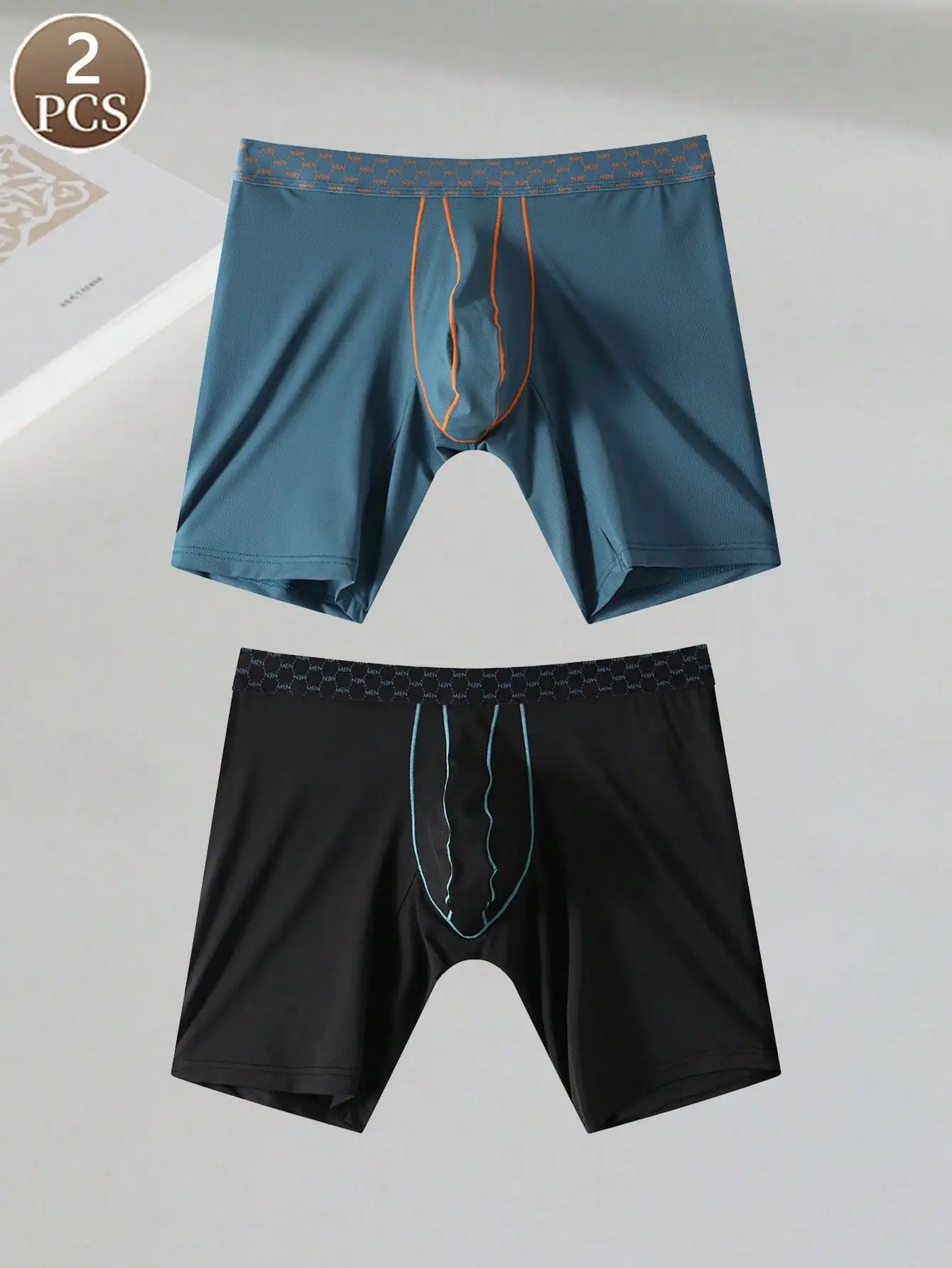 2PCS Casual Sport Basic Strickstoff weiche einfarbige mittlere Taille schnell trocknend Herren modische coole Eisseide Boxershorts Image