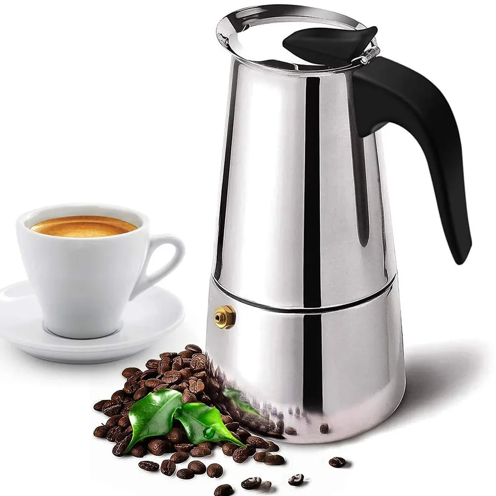 Premium-Moka-Kaffeemaschine aus Edelstahl, 2/4/6 Tassen, italienische Espressokanne, Herdplatte für die Küche zu Hause, Filter-Kaffeekanne Image
