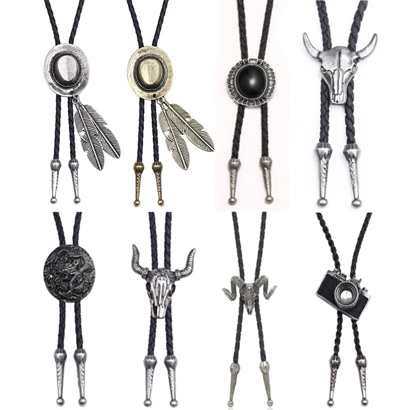 Vintage Cowboy Jazz Hut Legierung Herren Bolo Krawatte Männer Frauen Leder Seil Lange Halskette Pullover Kette Shirts Bolo Krawatte Männer Zubehör Image