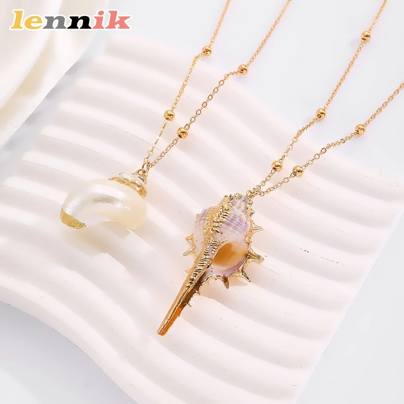 LENNIK Seaside Beach Muschel vergoldet Anhänger Muschel Halskette Ozean Stil Mode Sommer minimalistische Damen Anhänger Halskette Image
