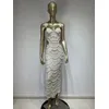 2025 New Women Sexy Sleeveless Cut Out Pearl Backless White Celebrity Bodycon Bandage Dress Elegant