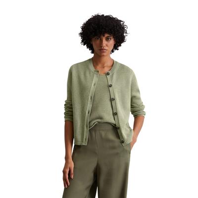Cardigan MARC O'POLO "aus Heavy-Weight-Organic-Cotton", Damen, Gr. XXL, smooth sage, Obermaterial: 100% Baumwolle, unifarben, casual, slim fit, Rundhals, Langarm Rippbündchen, Strickjacken Image