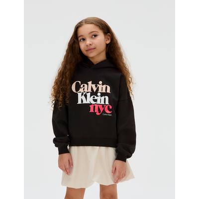 Kapuzensweatshirt CALVIN KLEIN JEANS "PEARL SIGNATURE TERRY HOODIE", Mädchen, Gr. 4 (104), schwarz (ck schwarz), Sweatware, Obermaterial: 100% Baumwolle, unifarben, casual, regular fit hüftlang, Rundhals, Langarm Bündchen, Sweatshirts, für Kinder... Image