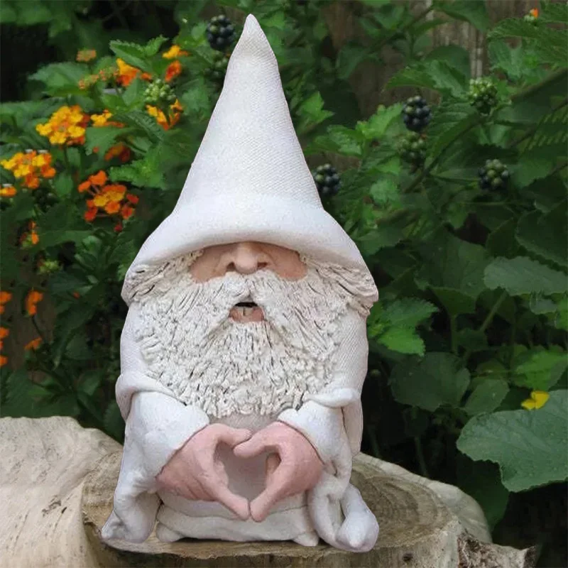 Statue de Gnome blanc Micro fumer, ensemble de Gnome provocateur de doigt du milieu errect, décoration de jardin de paysage, Figurines de jardin en résine