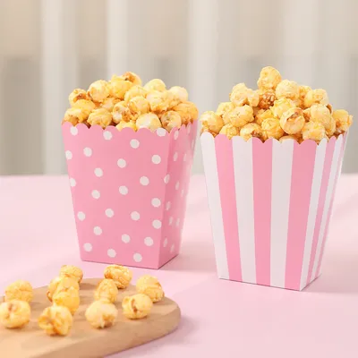 10pcs Pink White Stripe Paper Party Popcorn Boxes Pop Corn Candy Favor Bags Wedding Birthday Movie Party Tableware Snack Boxes