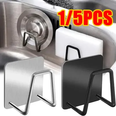 1-4Pcs Kitchen Sink Sponge Rack Drain Storage Holder Self Adhesive Stainless Steel Wire Ba Il Rag Brush Organizer Wall Hooks