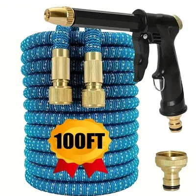 [3X Telescopic Coil Hose Set] GFLOWERS Expandable Garden Hose Set with High Pressure Spray Nozzle - 3X Telescopic Coil Hose, Dur