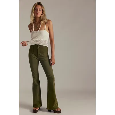 We The Free Jayde Flare Jeans at Free People in Deep Olive, Size: 29