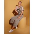 Sweatshirt CREATION L, Damen, Gr. 52, rosa (taupe, bronzefarben, bedruckt), 50% Modal, 44% Polyester, 6% Elasthan, gemustert, unifarben, Wasserfallausschnitt, Kurzarm, Sweatshirts