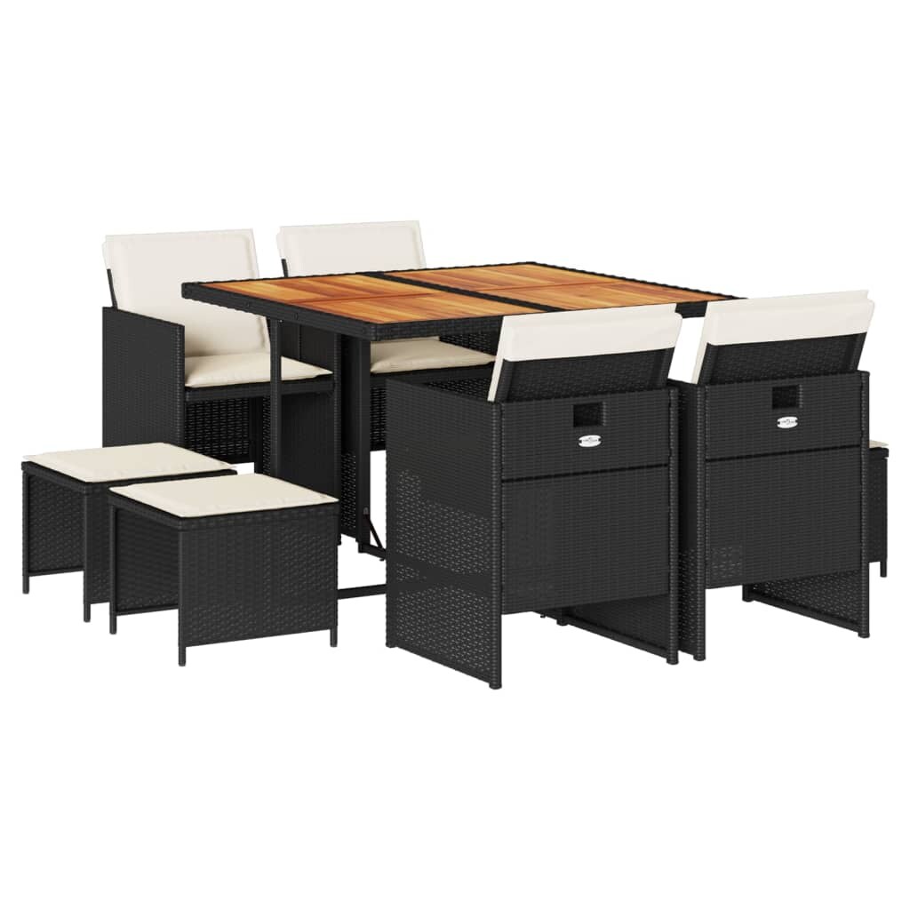 vidaXL 9-tlg. Garten-Essgruppe mit Kissen Schwarz Poly Rattan Image
