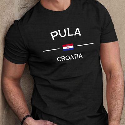 TEMU Men's Croatia Pula Print T-shirt - Casual Short Sleeve, Breathable Polyester, Machine Washable - Summer Image