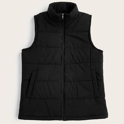 TEMU Women's Lightweight Warm Sleeveless Vest Jacket - Casual Zipper Front With Pockets, Machine Washable Non-stretch Fabric, Solid Color Regular Fit For Spring & Fall Layering Image