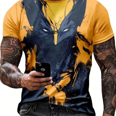 TEMU Wolverine Men's Graphic T-shirt - Casual Short Sleeve Crew Neck, Summer Superhero Fan Costume, Street Style, Machine Washable, Casual Wear | Superhero Graphic Tee | Vibrant Design Image