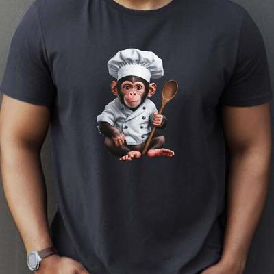 TEMU Men's Casual Chef Graphic Tee - Soft Polyester, Short Sleeve, Round Neck - Summer Image